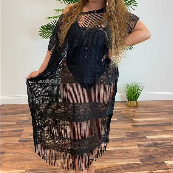 ‼️ Black Net Crochet Swim Wear Beach Pool Cover Up - Picture 2 of 7